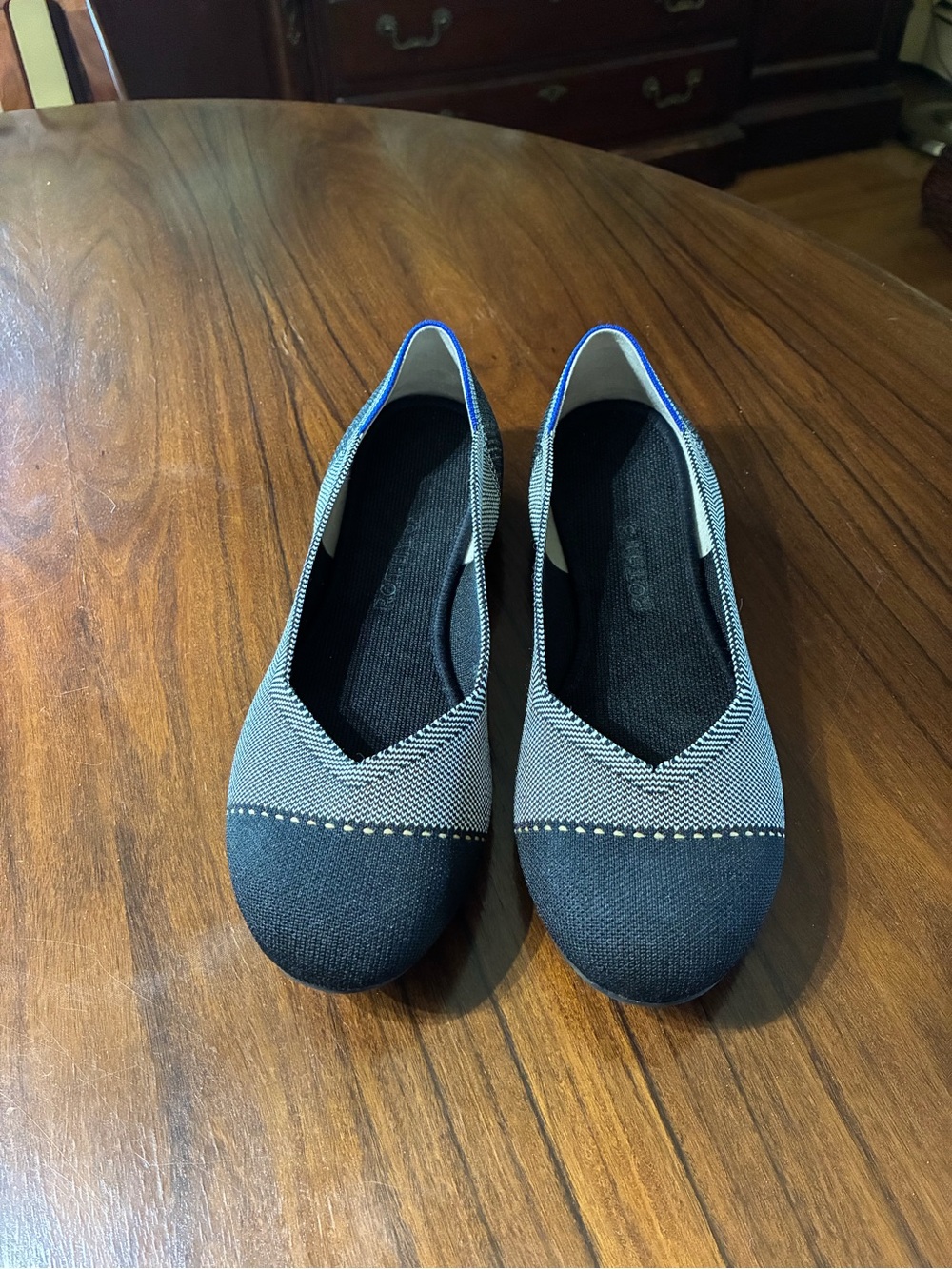 Rothy's Two-Tone Black and Light Grey Knit Ballet Flats